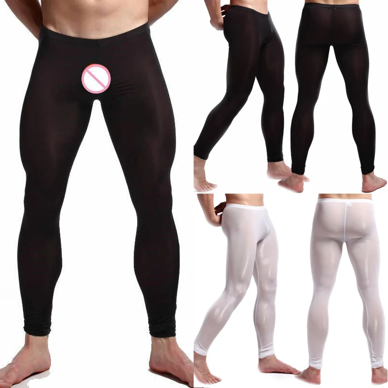 

Men's Fashion Autumn Winter Thin Men Ice Silk Tight Leggings Pants Breathable Stretch Yoga Sport Running Trousers Thermal Quick