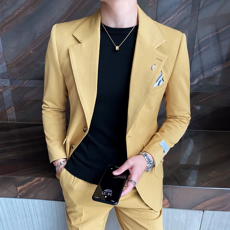 

Spring and Autumn New Men's Single-breasted Solid Color Business Casual Suit Two-piece Party Prom Social Fashionable Slim Suit