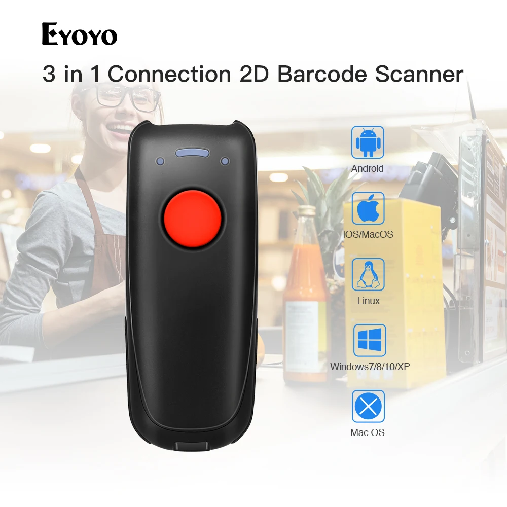 Eyoyo EY 004A Портативный мини проводной и 2 4 г Беспроводной Bluetooth сканер штрих кода 3 в 1