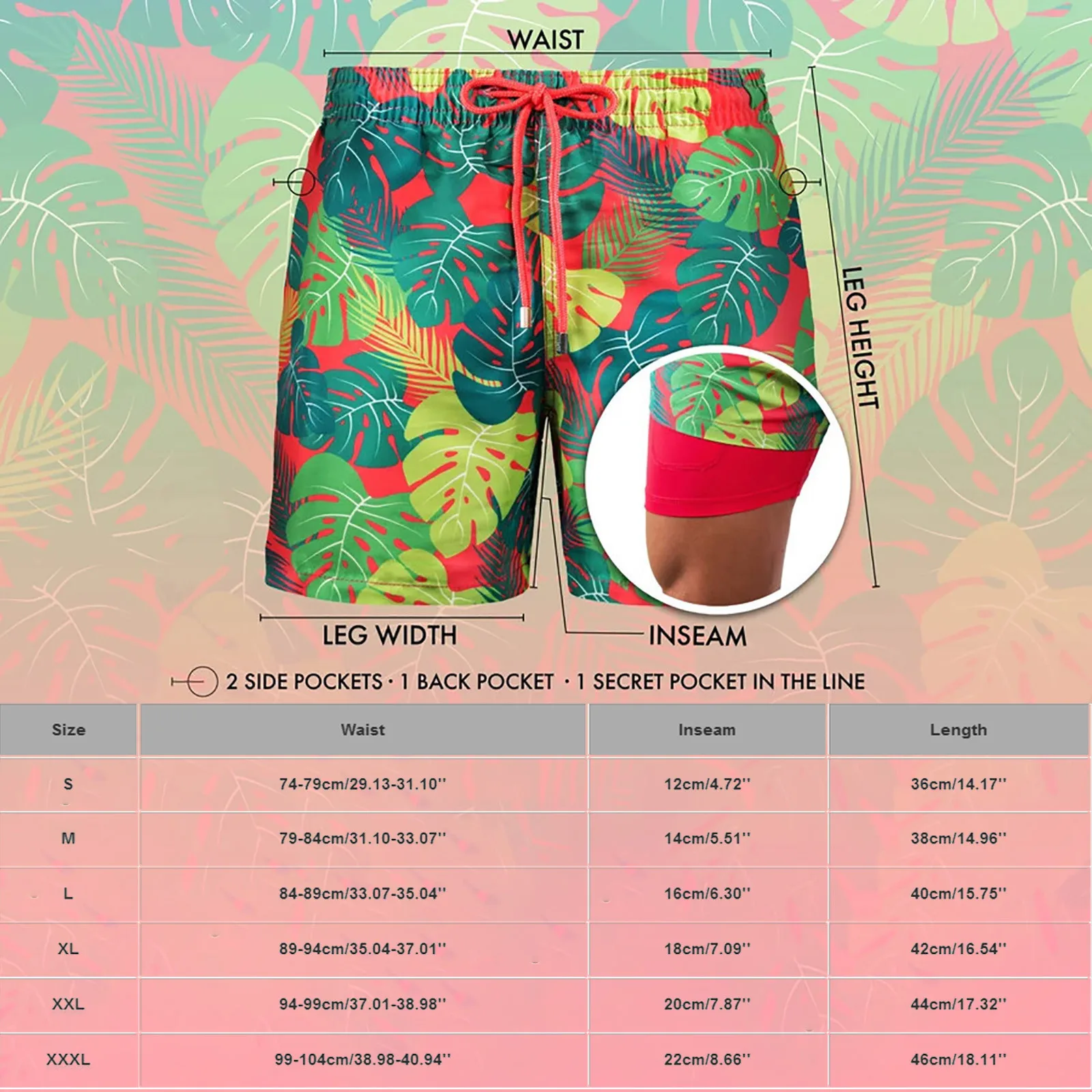

Summer Holiday Man Shorts Pockets Drawstring Breathable Quick Dry Casual Print Two-layer Men Shorts Leisure Mens Swim Trunks