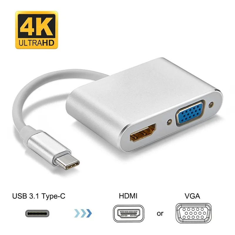 New Adapters For USB3.1 Type-C to VGA Converter USB HD 1080P Video Adapter Cable Portable Macbook Mobile Phone Accessories | Мобильные