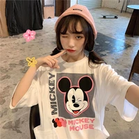 summer disney long dress cartoon mickey printed short sleeves oversized casual loose white black women clothes femme robes new