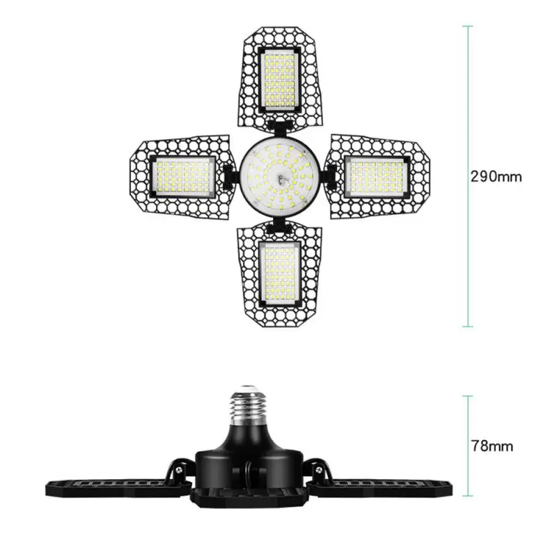

LED Garage Lights Foldable E27 4 Adjustable Fan Blades Deformable Workshop Warehouse Bright Ceiling Lighting Fan Home Lighting