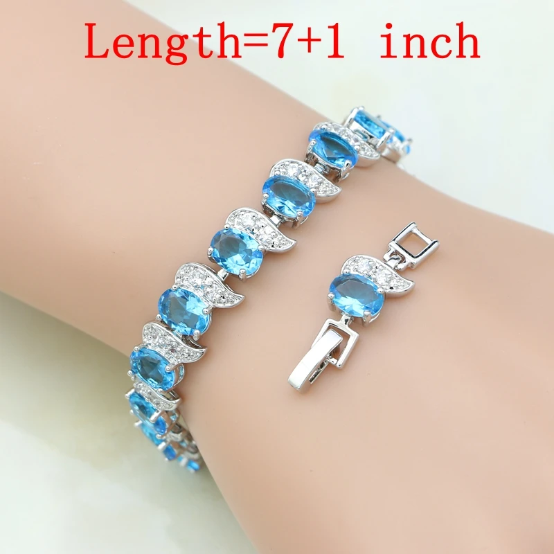 Серебряные 925 Ювелирные наборы для женщин Небесно-Голубой кубический цирконий в