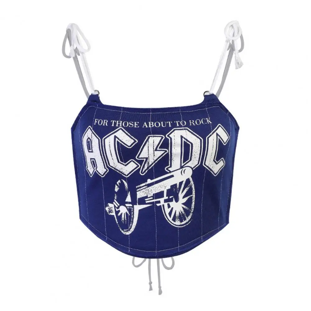 

Sexy Women Letter Printing Backless Tie Bandage Slim Crop Tank Top Camisole Vest