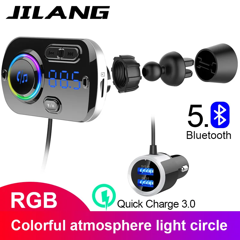 Jilang Bluetooth FM Transmitter Car Kit Handsfree Wireless MP3 Player Dual USB QC3.0 Fast charger Colorful atmosphere | Автомобили и