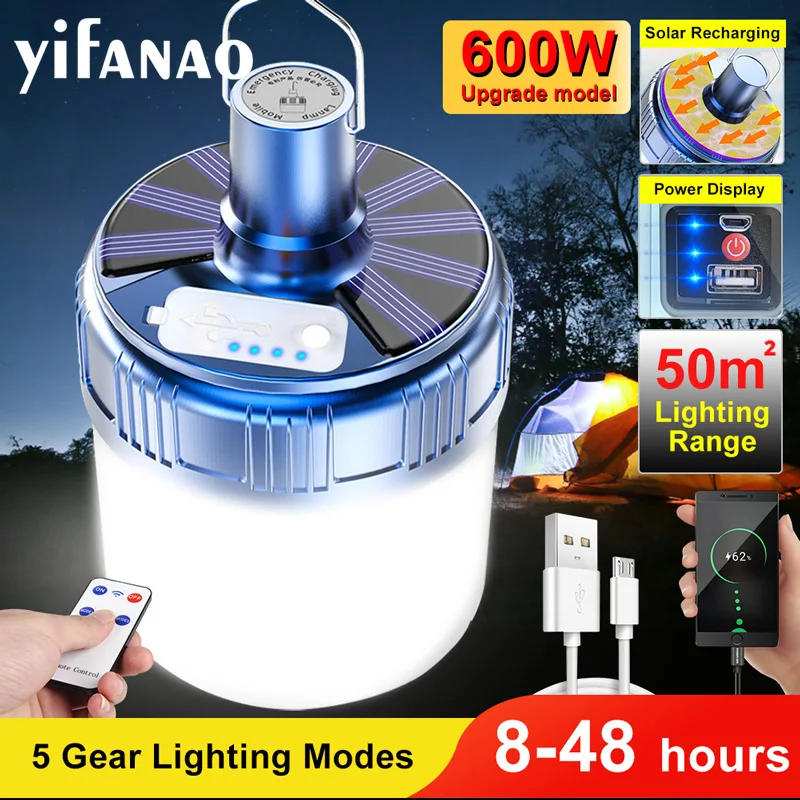 

Светодиодный фонарь для кемпинга на солнечной батарее, 600 Вт