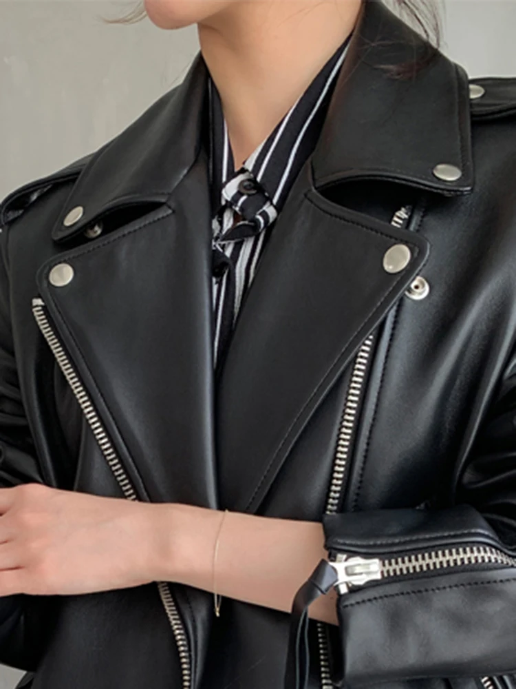 Lautaro осенняя женская кожаная мотоциклетная байкерская куртка на молнии с длинным