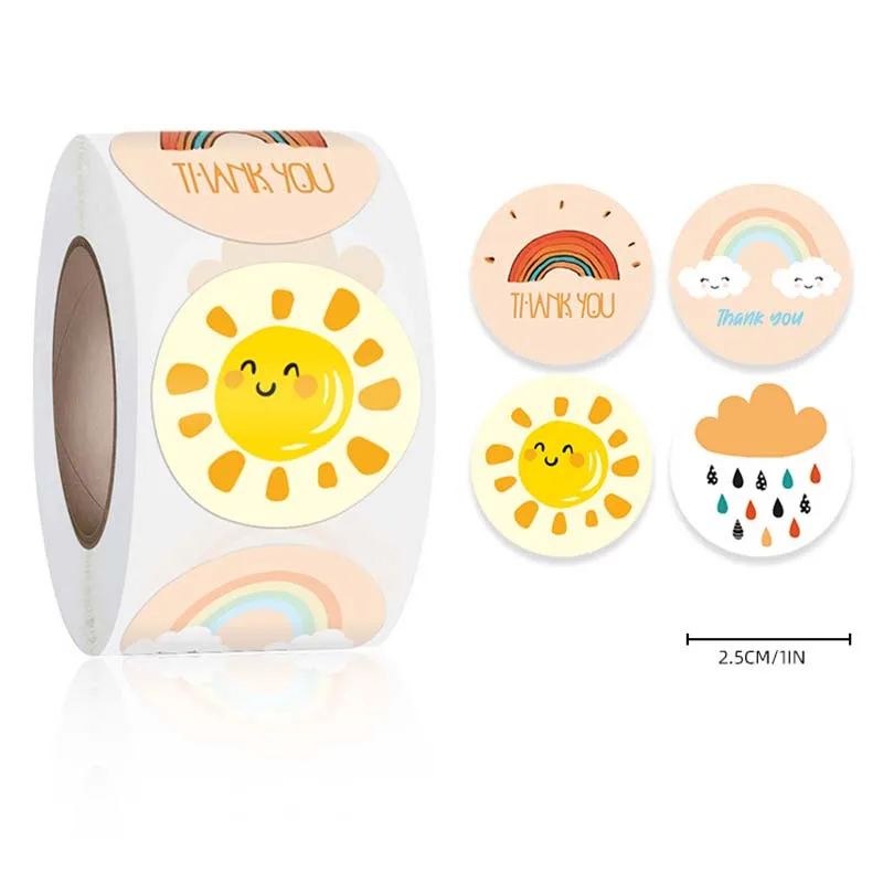 1Roll 2.5cm Round Adhesive Cute Cartoon Sticker Christmas Day Decoration Baking Envelope Coated Paper Thankyou Packaging Label - купить по