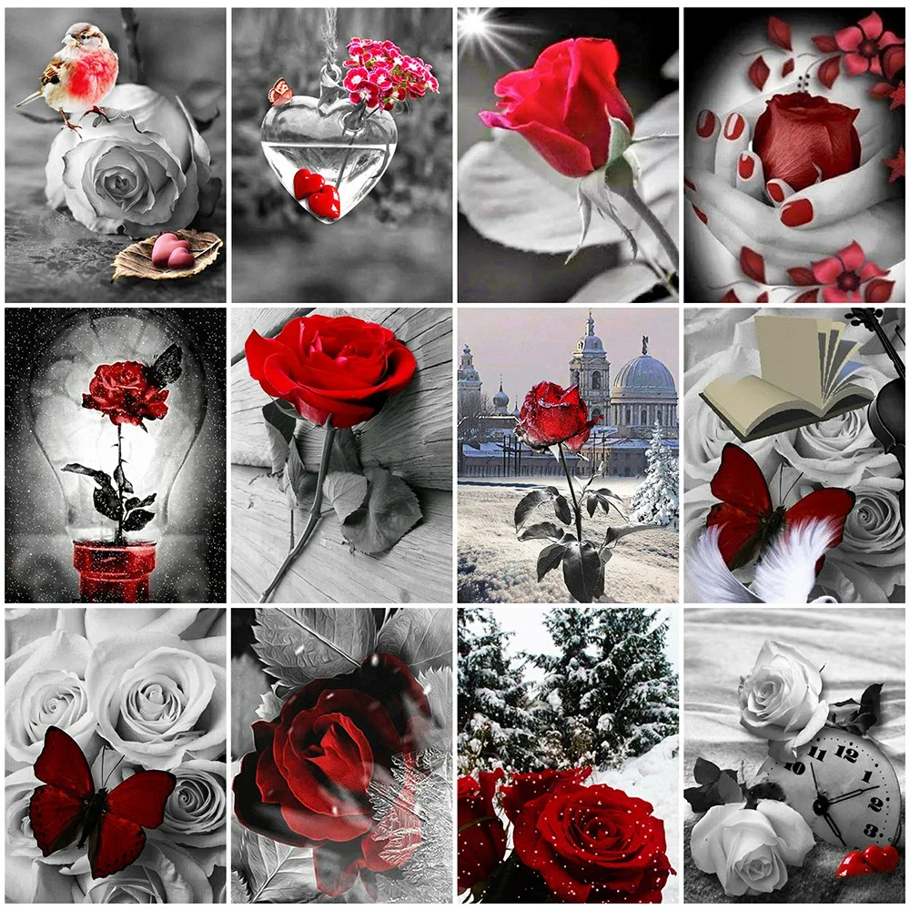 

HUACAN 5D DIY Diamond Painting Rose Full Drill Mosaic Handmade Diamond Embroidery Flowers Home Decor