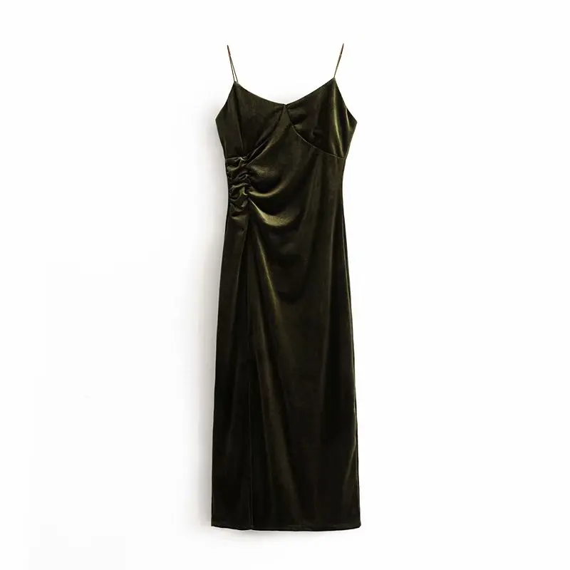 Женское винтажное сексуальное вельветовое платье на бретельках 2019 модные