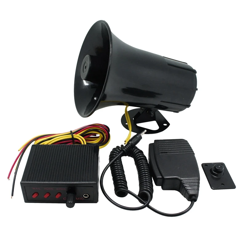 12V Police Siren Speaker 3 Tone Sound Volume Adjustment Vehicle Horn with Mic Loudspeaker Emergency Electronic PA System | Автомобили и