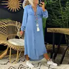 Осеннее однотонное Повседневное платье с длинным рукавом, джинсовые рубашки, платья 2021 VONDA, офисный Дамский Асимметричный Сарафан Vestidos Femininas S-