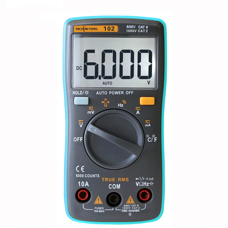 RM101/102 Цифровой Авто Диапазон Портативный мультиметр 6000 отсчетов амперметр с