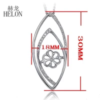 HELON Solid 18K White Gold AU750 8mm Round Pearl Semi Mount Diamonds Pendant For Women Jewelry Engagement  Wedding Pendant