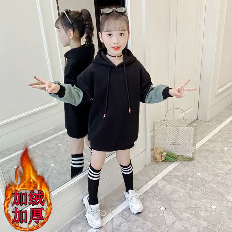 Зимняя одежда для девочек-подростков платье-футболка с длинными рукавами