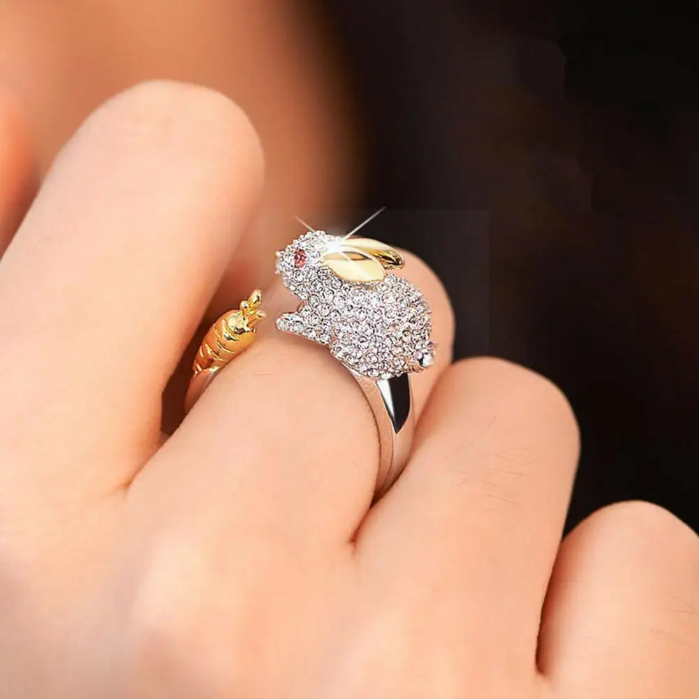 

Explosive Style Zodiac Rabbit Open Ring European And Women Diamond American Men Jewelry Party Fine Inlaid Fashi U9J3