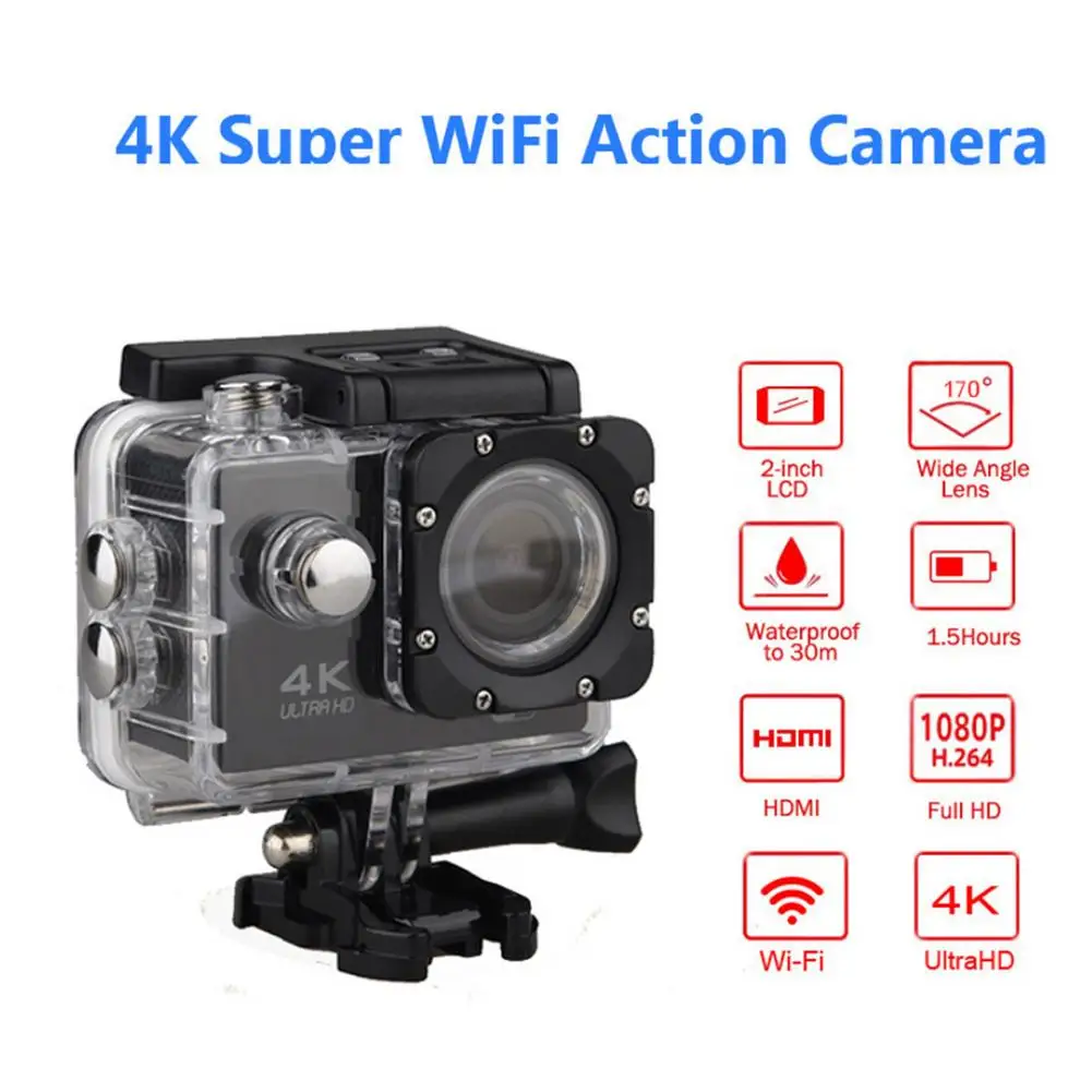 

1080p Action Camera Ultra HD 4K / 60fps WiFi 2.0" 170D 12MP Underwater 30 Meters Waterproof Sports DV Camera