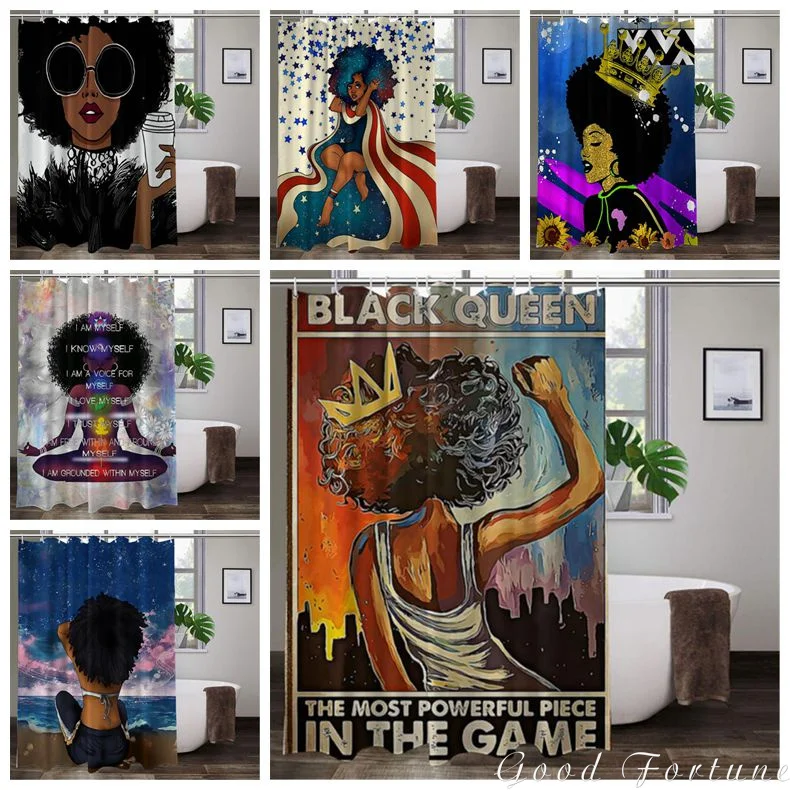 

Black Queen, Black Girl Waterproof Polyester Bathroom Decoration Shower Curtain