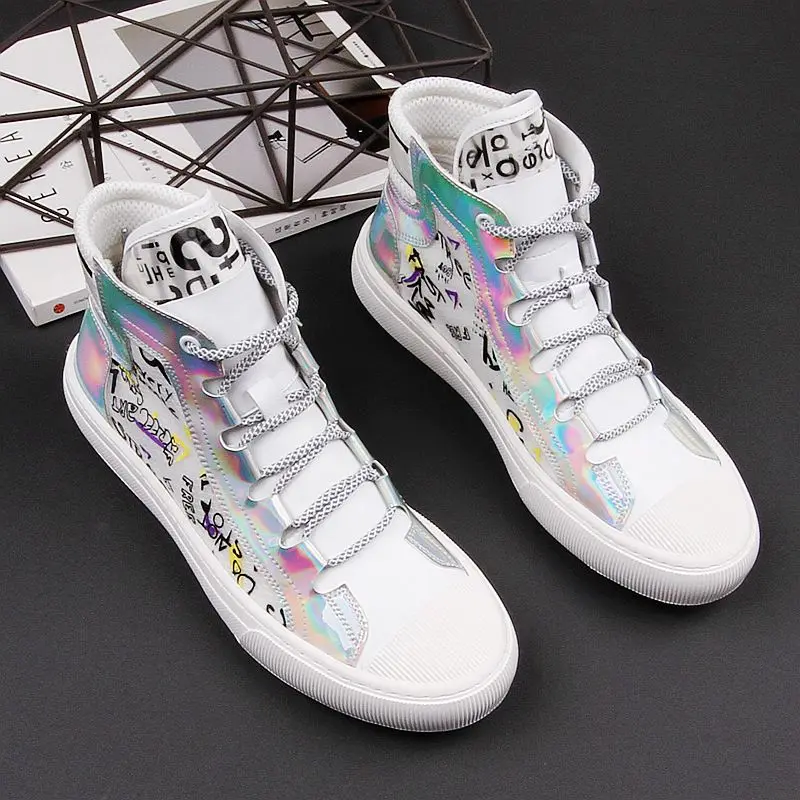 

2020 High top Print Sneakers White Casual Fashion Comfortable Hip-hop Mirrors Trainers zapatillas hombre Men boots
