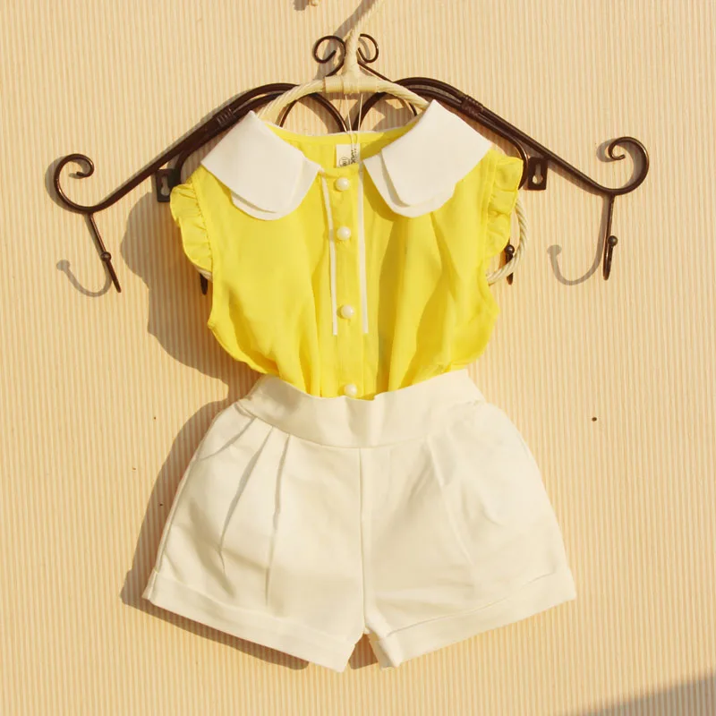 Блузка для девочек летняя детская одежда однотонная шифоновая рубашка с