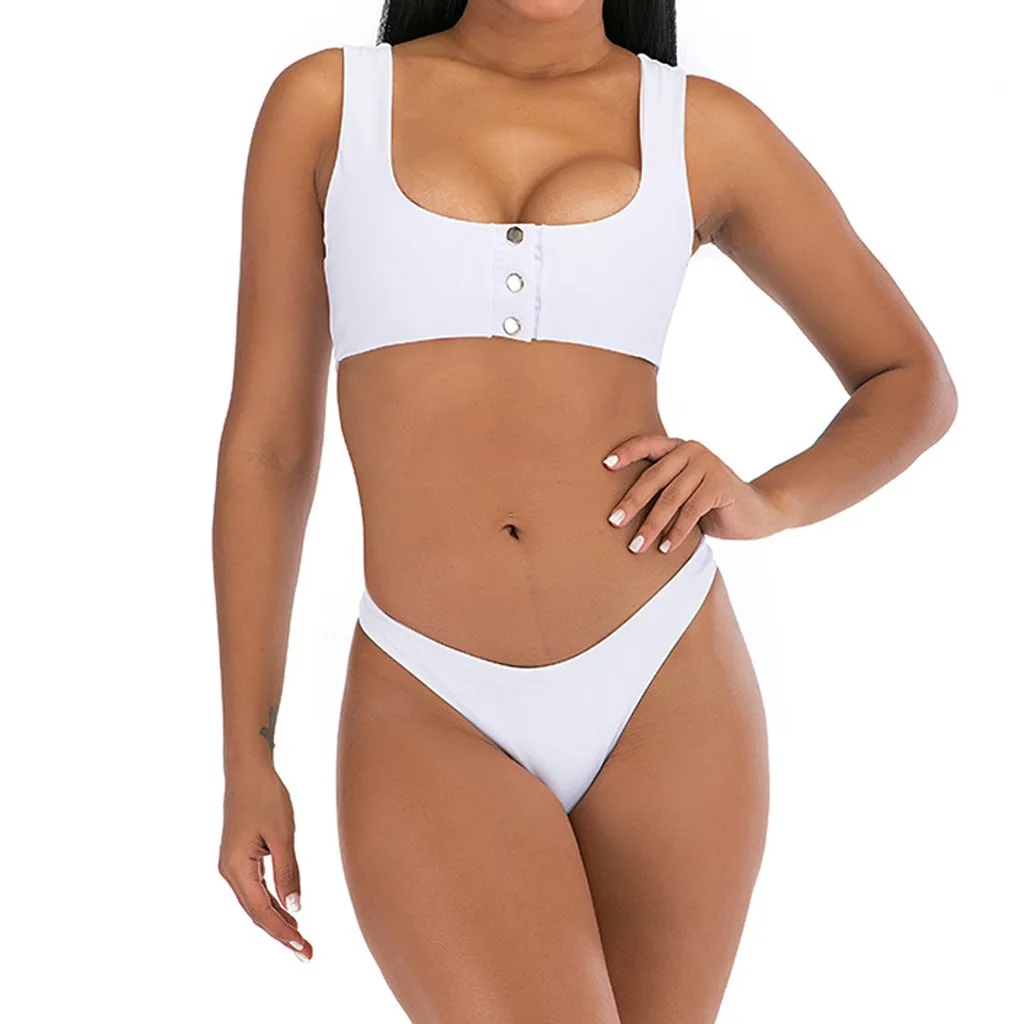 Бикини Женский комплект бикини сексуальный купальник Одноцветный на пуговицах
