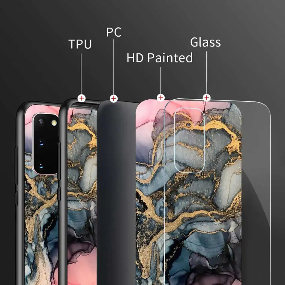 colorfull marble tempered glass phone case for samsung galaxy s20fe s21 s10 plus s10e s9 s8 phone shell note 10 10lite capa bag free global shipping