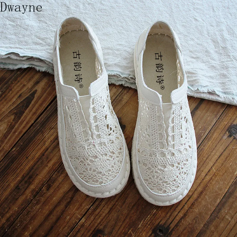 Оригинальная женская обувь ручной работы Тонкие туфли с кружевом Повседневная в