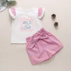 Комплект одежды для маленьких девочек, рубашка с буквами и цветочным принтом, топ в клетку и шорты, одежда для маленьких девочек