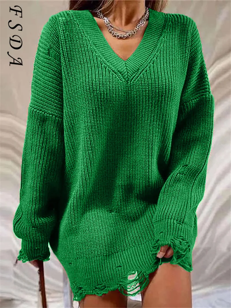 

FSDA Y2K Green Blue Long Sleeve Oversized Sweater Women Casual Knitwear Dress 2021 Autumn Winter Loose Pullover Knitted Fashion