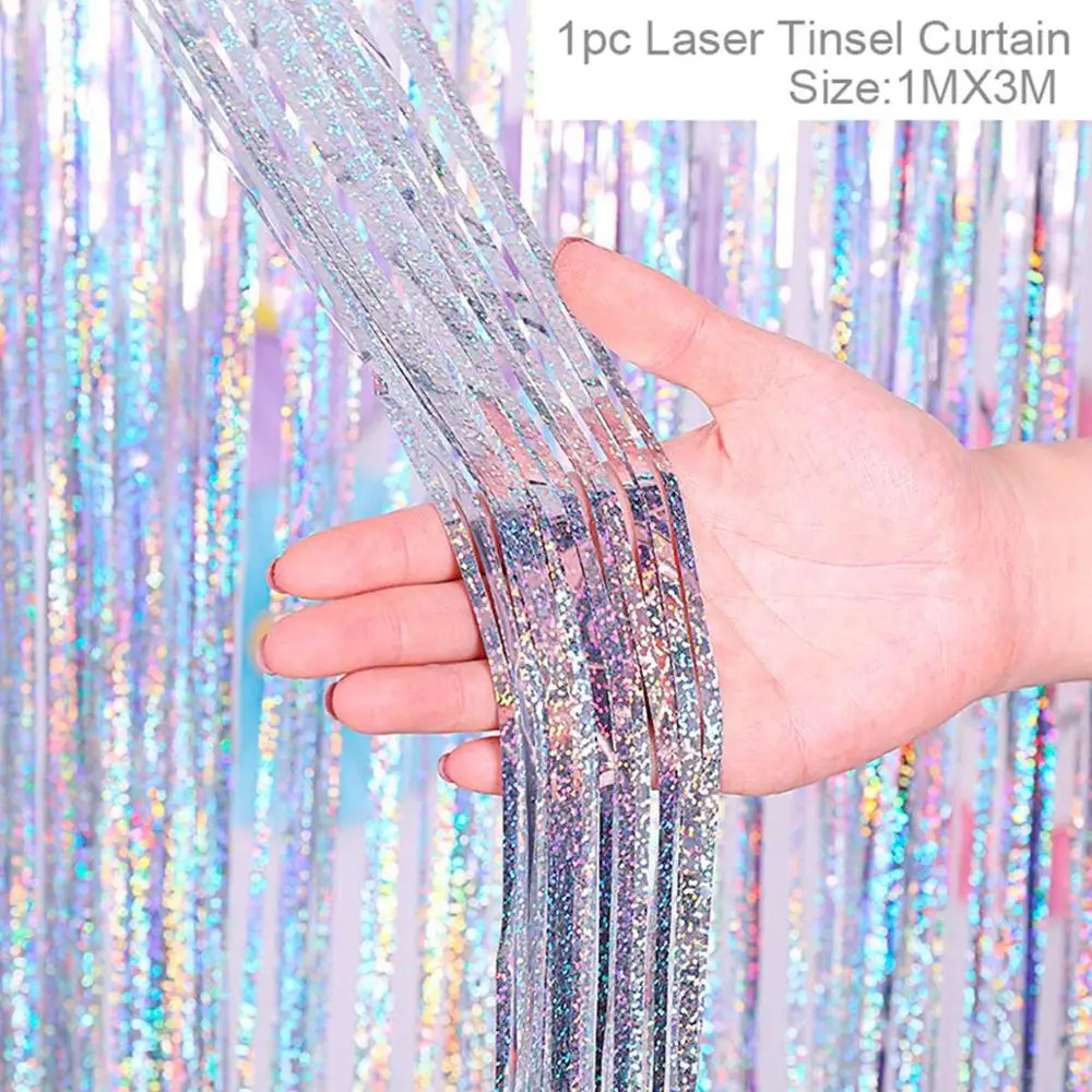 laser silver Металлический занавес из фольги для свадебной фотосъемки Декорации для вечеринки на день рождения свадебные вечерние принадлежности для вечеринки - Цвет: laser silver