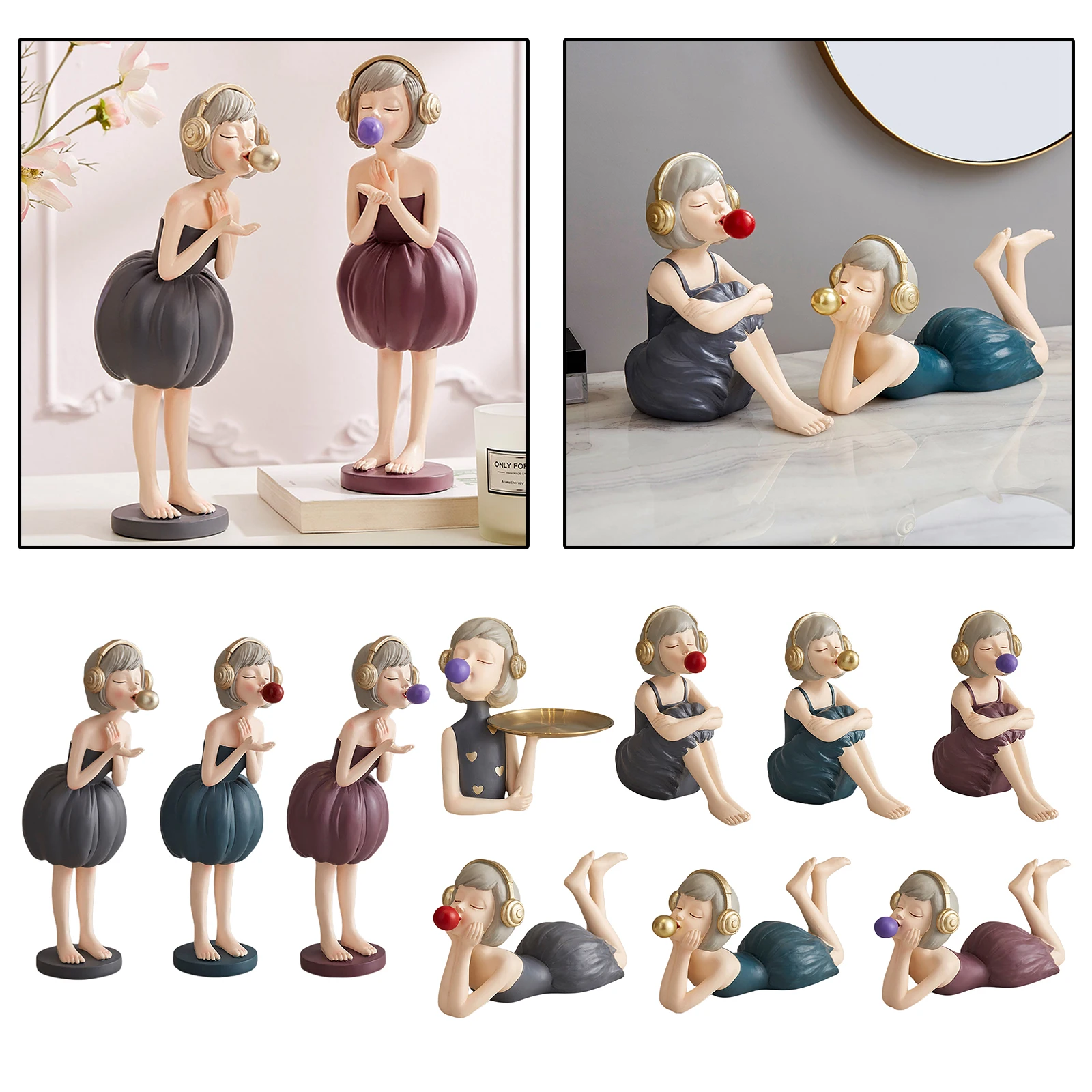 

Modern Art Character Bubble Girl Figurine Fashion INS Statue Home Decor