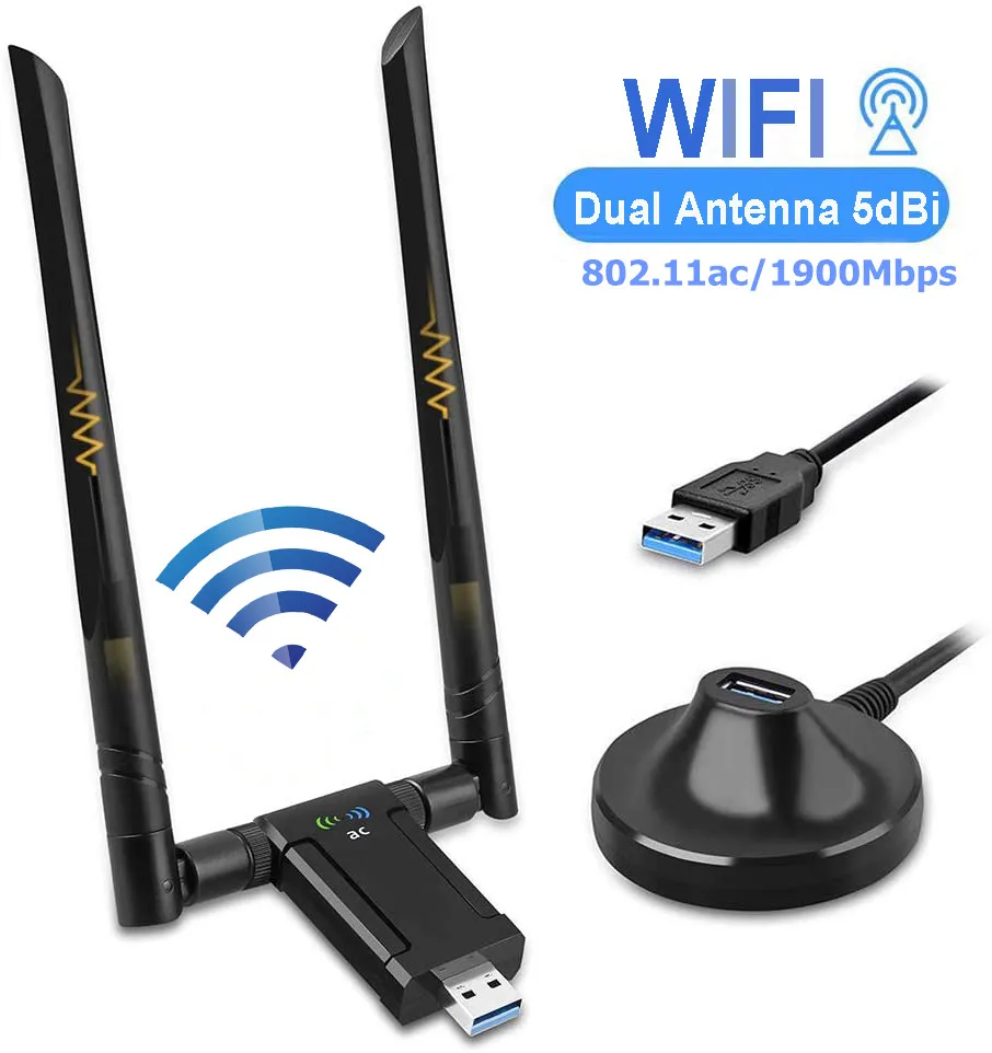 KuWFi 1900 Мбит/с USB Wifi адаптер двухдиапазонный 5dBi антенна USB3.0 беспроводная сетевая карта для ПК настольный