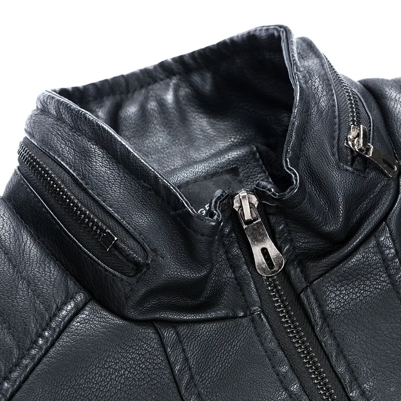 

Autumn and winter new men's jacket leather plus velvet short slim-fit motorcycle men's leather jacket