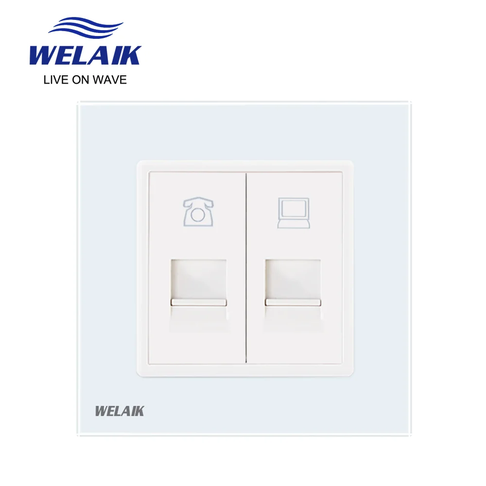 WELAIK EU 1Frame Crystal-Glass-Panel CAT6 RJ45 Telephone Computer Internet Wall Socket 80*80mm A18TPCOW | Обустройство дома