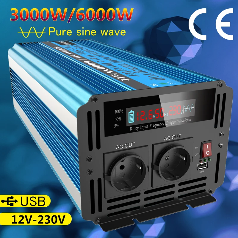 Чистый синусоидальный инвертор 3000 Вт 6000 макс. автомобильный преобразователь