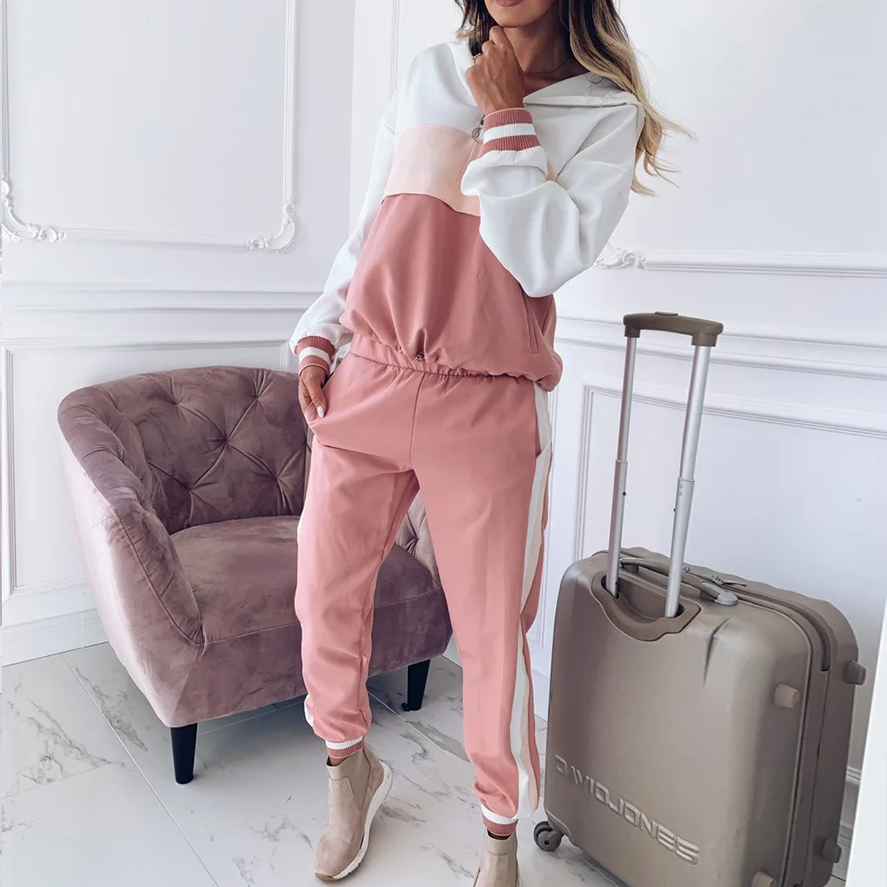 Autumn 2021 Spring Tracksuit Sporting Suit 2PCS Female Set Trousers+Jumper Tops Hooded ClothingXZ638