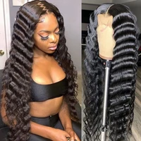 loose deep wave wig lace frontal human hair wigs for women pre plucked indian deep curly transparent lace front human hair wigs