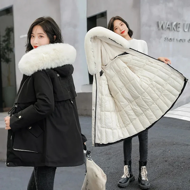

2021 New Winter Parkas Women'S Mid-Length Thick Winter Clothes Detachable Down Padded Jacket Korean Loose Coat Padded Jacket