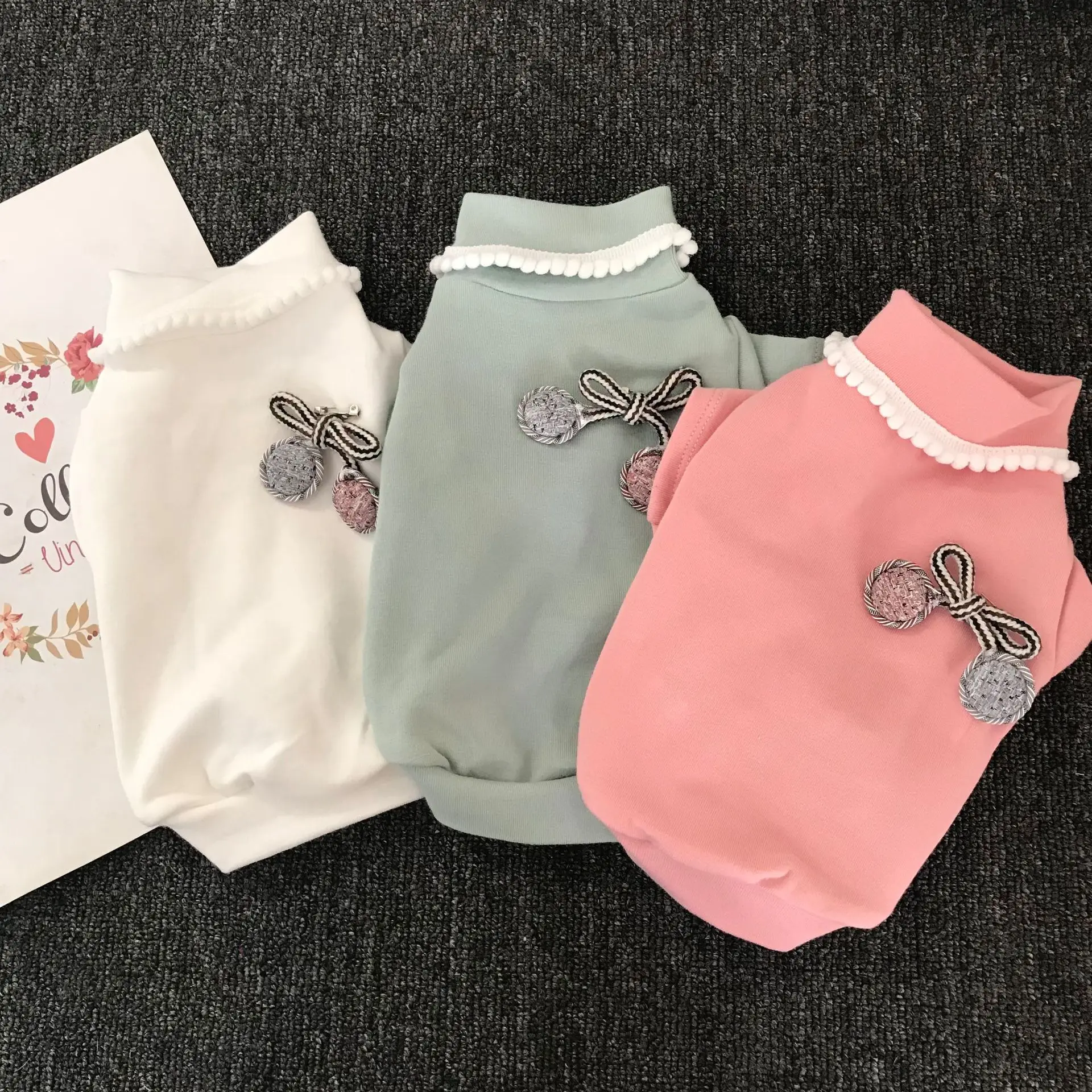 

2021 Dog Clothes Pure Cotton Bottoming Shirt Three-color Half High Collar Pure Cotton Dog Clothes Teddy Clothes Bichon Clothes