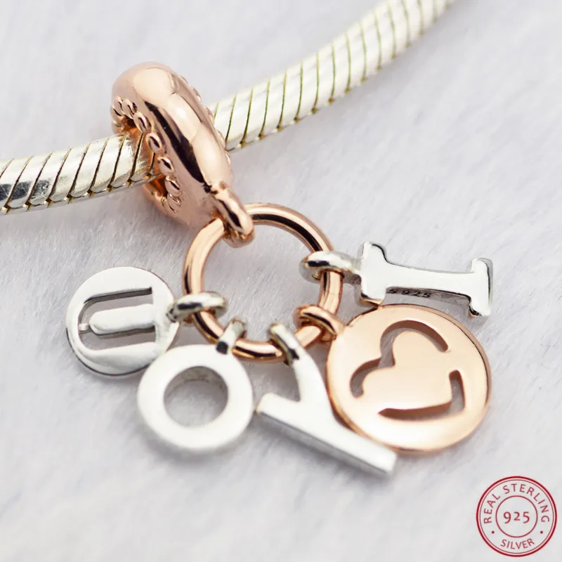 Золотое ожерелье MANDY I Love You With CZ Rosa подвески сделай сам серебро 925 пробы