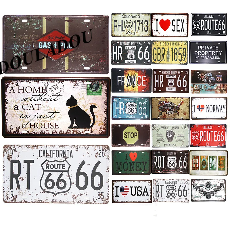 

[Douladou] Vintage Metal Tin Signs Pub Bar ROUTE 66 GAS Retro Public Painting Wall Plate Plaque Poster Decoration 30x15CM