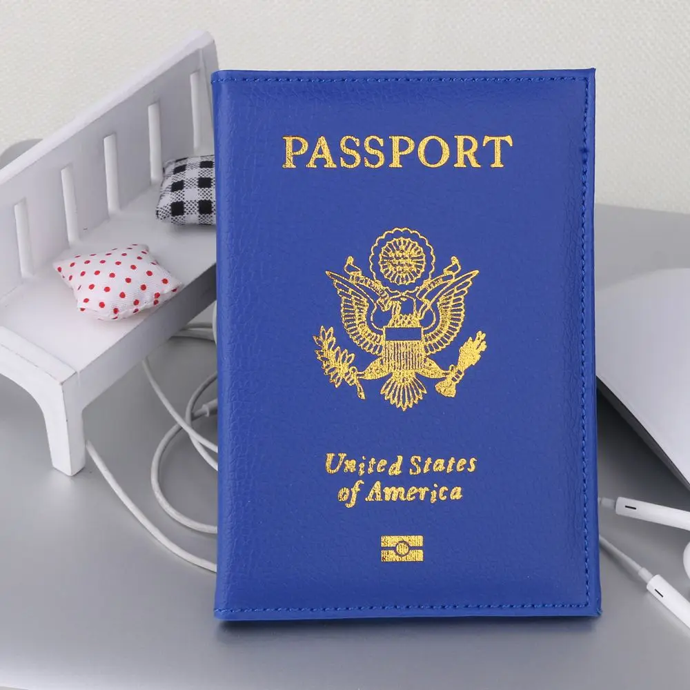 TRASSORY путешествия личи шаблон кожа США Обложка для паспорта США Rfid защита Кредитная карта чехол держатель для паспорта - Цвет: Blue
