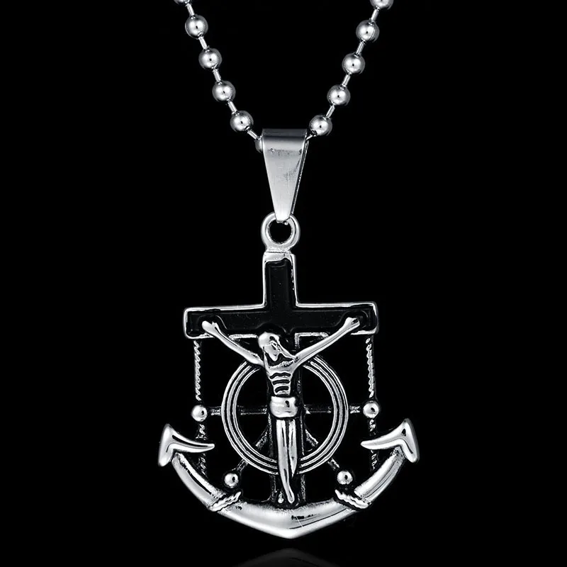 ICAM Мужская титановая сталь ожерелье Иисуса корабельный Якорь Подвеска Подвесной