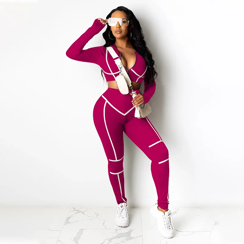 

2020 Autumn Winter Women Casual Sports Fashion Skinny Solid Navel Two Piece Set Top and Pants Tracksuit Sweatsuit Outfits