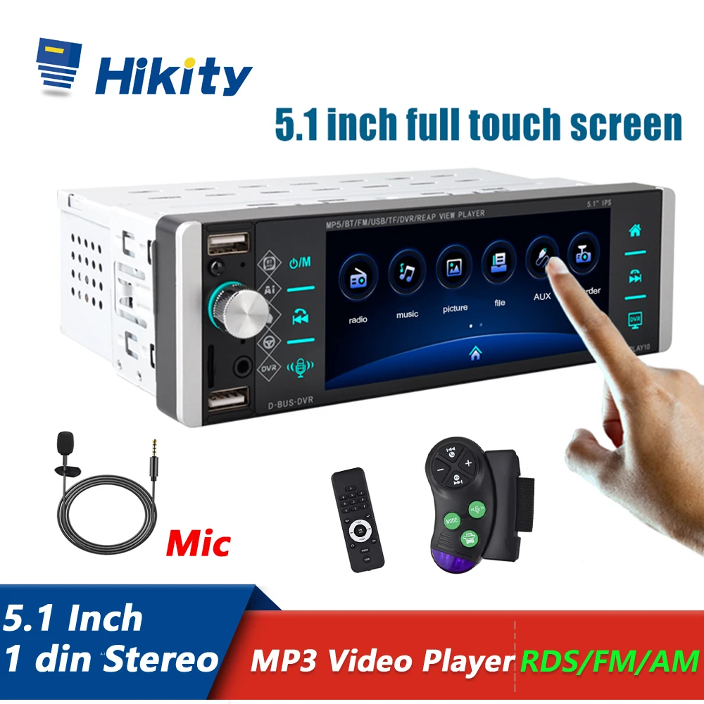 Автомагнитола Hikity 5 1 дюйма Din MP5-плеер сенсорное двунаправленное соединение RDS AM FM