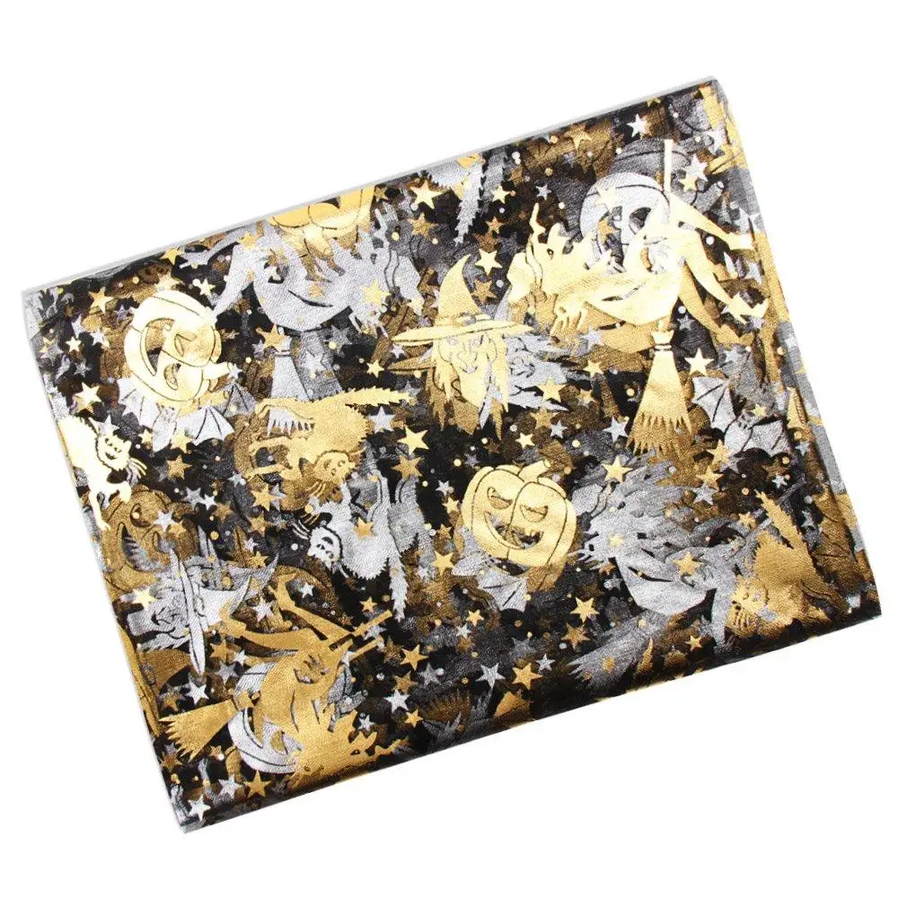 

Polyester Bronzed Halloween Style Printed Pumpkin and spider Fabric for DIY Tablecloth Bag Sewing Craft Patchwork Quilting Decor