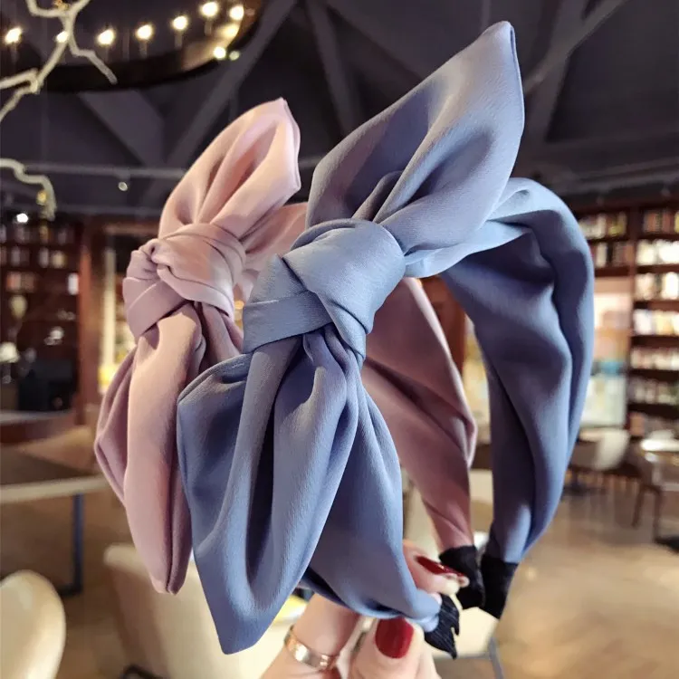 Однотонные большие повязки на голову с бантом для женщин аксессуары волос Корея