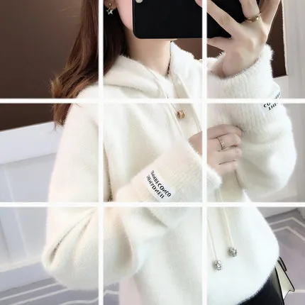

Autumn 2019 new loose outer pullover sweater female winter thick lazy Feng Shui velvet hooded shirt
