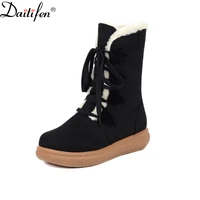 daitifen new fashion women winter keep warm snow boots snake pringting platform female modern flats lace up ladies leisure shoes